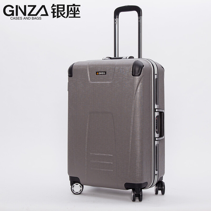 银座防刮面铝框商务拉杆箱20旅行箱24托运密码行李箱28英寸 皮箱箱子拖箱拉杆箱男女万向轮 【A8759K】银色(亮面) 24寸(大多数情况下使用)